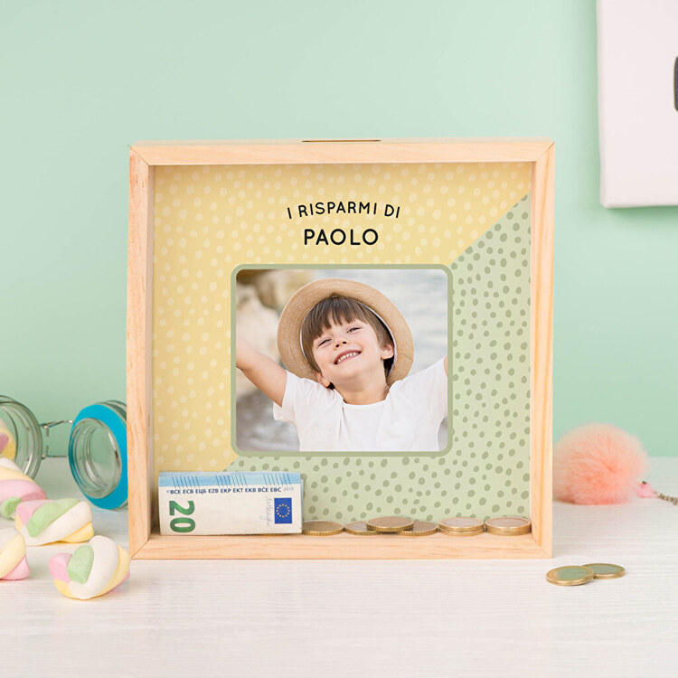 Salvadanaio personalizzato Salvadanaio Personalizzata con il tuo nome e testo Decorazione e regalo per la famiglia e gli amici Forma di lettera in legno A alla Z